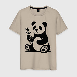 Футболка хлопковая мужская Сидящая панда с бамбуком в лапе, цвет: миндальный
