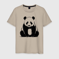 Футболка хлопковая мужская Грустная панда сидит, цвет: миндальный