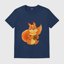 Футболка хлопковая мужская Мультяшная белка с шишкой, цвет: тёмно-синий