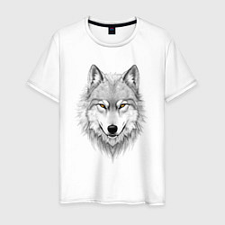 Футболка хлопковая мужская Волк с оберегом, цвет: белый