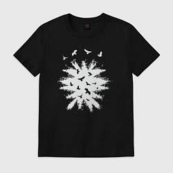 Футболка хлопковая мужская Птицы в лесу, цвет: черный