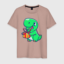 Футболка хлопковая мужская Динозавр с подарком, цвет: пыльно-розовый