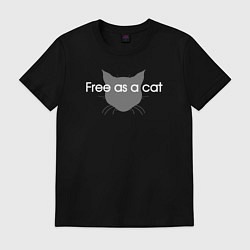 Футболка хлопковая мужская Free as a cat, цвет: черный