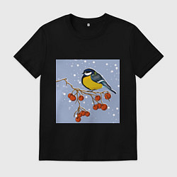 Футболка хлопковая мужская Синица, цвет: черный
