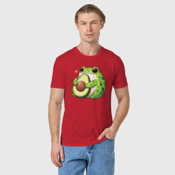 Футболка хлопковая мужская Лягушка обнимает авокадо, цвет: красный — фото 2