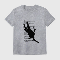 Футболка хлопковая мужская Кот повис на музыкальных нотах, цвет: меланж