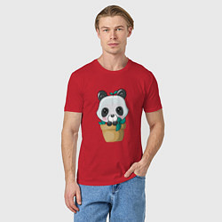 Футболка хлопковая мужская Милая панда в цветочном горшке, цвет: красный — фото 2
