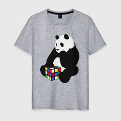 Футболка хлопковая мужская Панда с кубиком, цвет: меланж