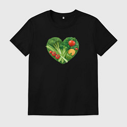 Футболка хлопковая мужская Сердце из овощей, цвет: черный