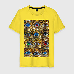Футболка хлопковая мужская Глаза разноцветные из золота в стиле стимпанк, цвет: желтый