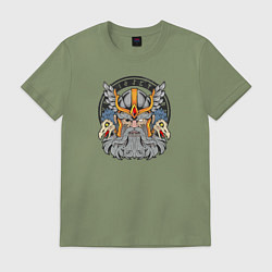 Футболка хлопковая мужская Скандинавский бог Один, цвет: авокадо