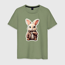 Футболка хлопковая мужская Маленький пушистый кролик, цвет: авокадо