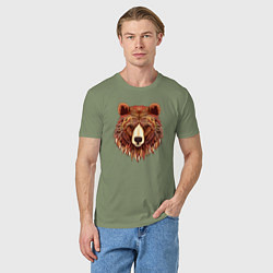 Футболка хлопковая мужская Серьезный медведь с орнаментом, цвет: авокадо — фото 2