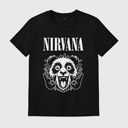 Футболка хлопковая мужская Nirvana rock panda, цвет: черный