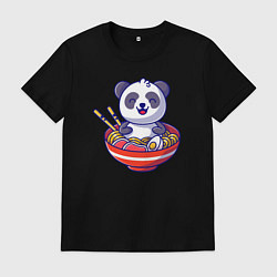 Футболка хлопковая мужская Панда ест рамен, цвет: черный