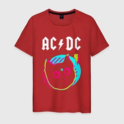 Футболка хлопковая мужская AC DC rock star cat, цвет: красный
