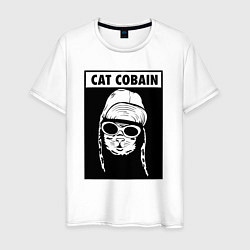Футболка хлопковая мужская Cat cobain, цвет: белый