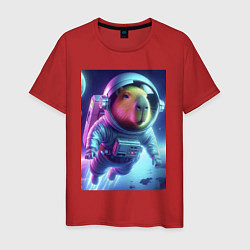 Футболка хлопковая мужская Полёт капибары в космосе - неон, цвет: красный