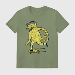 Футболка хлопковая мужская Кот скейтбордист, цвет: авокадо