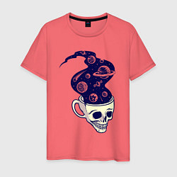 Футболка хлопковая мужская Dead drink space skull, цвет: коралловый