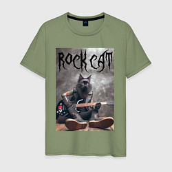 Футболка хлопковая мужская Rock cat - ai art, цвет: авокадо