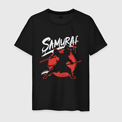 Футболка хлопковая мужская Кот самурай силуэт, цвет: черный