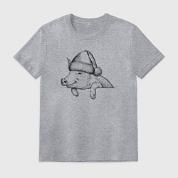 Футболка хлопковая мужская Новогодняя хрюшка, цвет: меланж