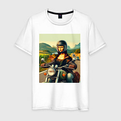 Футболка хлопковая мужская Mona Lisa on a motorcycle - ai art, цвет: белый