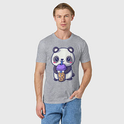 Футболка хлопковая мужская Panda drink, цвет: меланж — фото 2