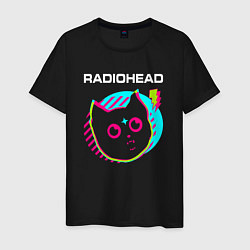 Футболка хлопковая мужская Radiohead rock star cat, цвет: черный