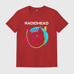 Футболка хлопковая мужская Radiohead rock star cat, цвет: красный