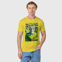 Футболка хлопковая мужская Funny kitten - Minecraft ai art, цвет: желтый — фото 2