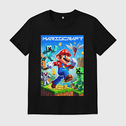 Футболка хлопковая мужская Mario in Minecraft - ai art collaboration, цвет: черный