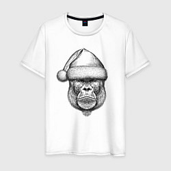 Футболка хлопковая мужская Морда новогодней гориллы, цвет: белый