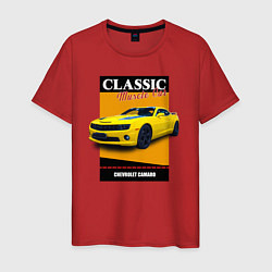 Футболка хлопковая мужская Спорткар Chevrolet Camaro, цвет: красный
