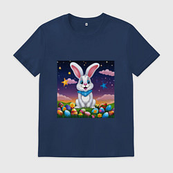 Футболка хлопковая мужская Кролик под звёздами, цвет: тёмно-синий