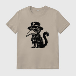 Футболка хлопковая мужская Кот в маске чумного доктора, цвет: миндальный
