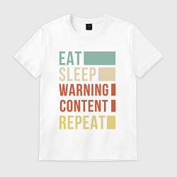 Футболка хлопковая мужская Есть спать Content Warning повторять, цвет: белый