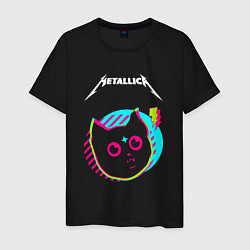 Футболка хлопковая мужская Metallica rock star cat, цвет: черный