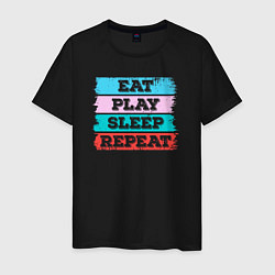 Футболка хлопковая мужская Eat play sleep repeat, цвет: черный