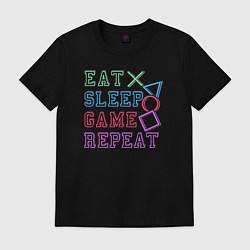 Футболка хлопковая мужская Eat play sleep repeat lettering, цвет: черный