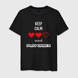 Футболка хлопковая мужская Keep calm and play games, цвет: черный