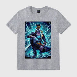Футболка хлопковая мужская Jotaro Kujo - neon glow ai art, цвет: меланж