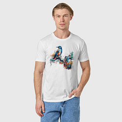Футболка хлопковая мужская Птицы на ветке дерева, цвет: белый — фото 2