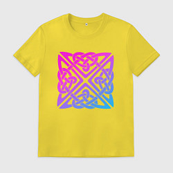 Футболка хлопковая мужская Квадратный лиловый кельтский узор, цвет: желтый