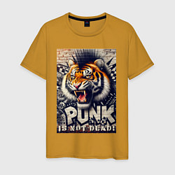 Футболка хлопковая мужская Cool tiger - punks not dead, цвет: горчичный