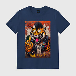 Футболка хлопковая мужская Ferocious tiger - punks not dead motto, цвет: тёмно-синий