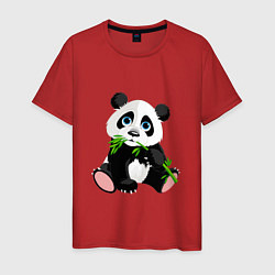 Футболка хлопковая мужская Панда кушает тростник, цвет: красный