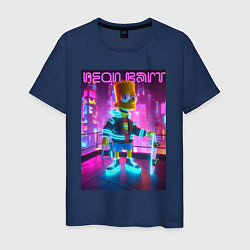 Футболка хлопковая мужская Neon Bart - with skateboard ai art fantasy, цвет: тёмно-синий