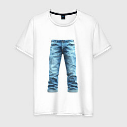 Футболка хлопковая мужская Джинсы штаны jeans, цвет: белый